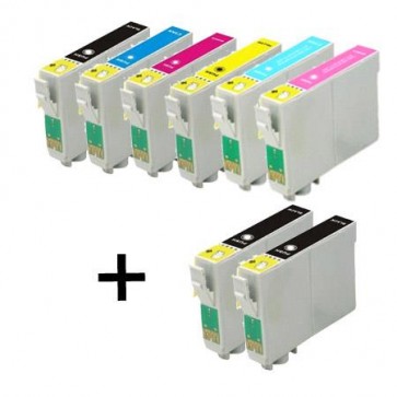 8 Multipack Epson T0791/2/3/4/5/6 High Quality Remanufactured Ink Cartridges. Includes 3 Black, 1 Cyan, 1 Magenta, 1 Yellow, 1 Light Cyan, 1 Light Magenta