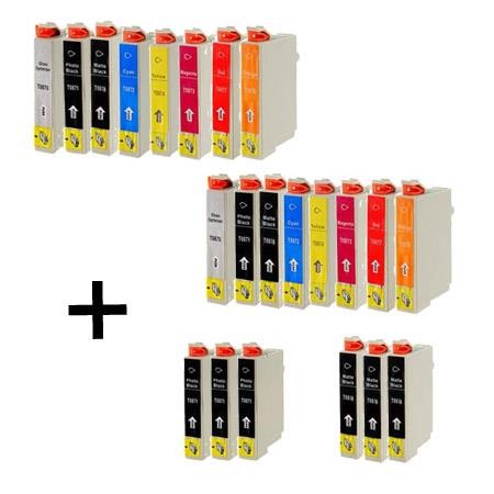 22 Multipack Epson T0870/1/2/3/4/7/8/9 High Quality Remanufactured Ink Cartridges. Includes 5 Photo Black, 5 Matte Black, 2 Cyan, 2 Magenta, 2 Yellow, 2 Red, 2 Orange, 2 Grey
