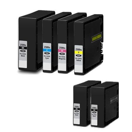 6 Multipack Canon PGI-2500XL BK/C/M/Y High Yield Compatible Ink Cartridges. Includes 3 Black, 1 Cyan, 1 Magenta, 1 Yellow 6 Multipack Canon PGI-2500XL BK/C/M/Y High Yield Compatible Ink Cartridges. Includes 3 Black, 1 Cyan, 1 Magenta, 1 Yellow