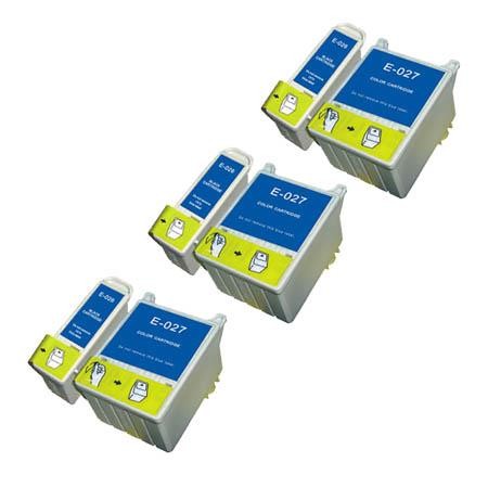 6 Multipack Epson T026 Black & T027 Colour High Quality Remanufactured Ink Cartridges. Includes 3 Black, 3 Colour