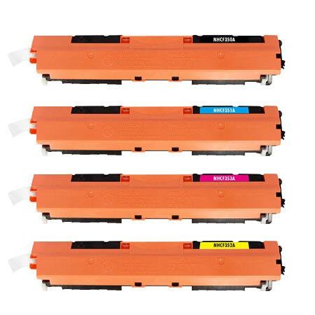 4 Multipack HP 130A (CF350A-53A) High Quality Remanufactured Laser Toners. Includes 1 Black, 1 Cyan, 1 Magenta, 1 Yellow