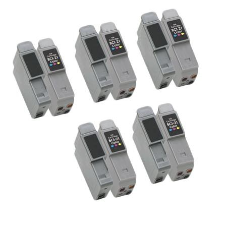 10 Multipack Canon BCI-21 BK/CL High Quality Compatible Ink Cartridges. Includes 5 Black, 5 Colour