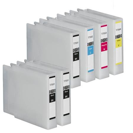 6 Multipack Epson T7551 (T755140) High Quality Remanufactured Ink Cartridges. Includes 3 Black, 1 Cyan, 1 Magenta, 1 Yellow