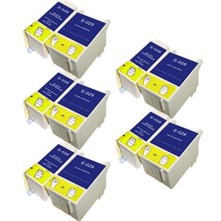 10 Multipack Epson T028 Black & T029 Colour High Quality Remanufactured Ink Cartridges. Includes 5 Black, 5 Colour