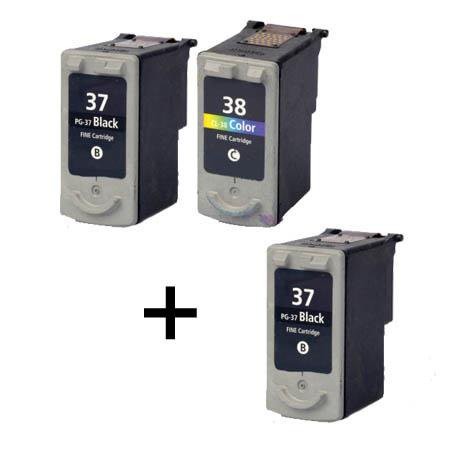 3 Multipack Canon PG-37 Black & CL-38 Colour High Quality Remanufactured Ink Cartridges. Includes 2 Black, 1 Colour