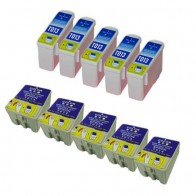10 Multipack Epson T013 Black & T014 Colour High Quality Remanufactured Ink Cartridges. Includes 5 Black, 5 Colour