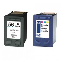 2 Multipack HP 56 Black & HP57 Colour High Quality Remanufactured Ink Cartridges. Includes 1 Black, 1 Colour