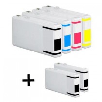 6 Multipack Epson T7011-4 BK/C/M/Y High Quality Remanufactured Ink Cartridges. Includes 3 Black, 1 Cyan, 1 Magenta, 1 Yellow