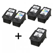 5 Multipack Canon PG-512 BK & CL-513 CL High Quality Remanufactured Ink Cartridges. Includes 3 Black, 2 Colour
