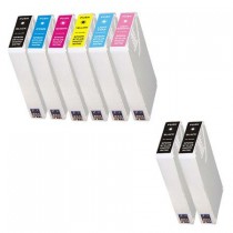 8 Multipack Epson T5597 BK/C/M/Y/LC/LM High Quality Remanufactured Ink Cartridges. Includes 3 Black, 1 Cyan, 1 Magenta, 1 Yellow, 1 LIght Cyan, 1 Light Magenta