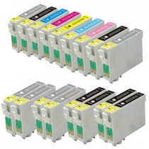 17 Multipack Epson T0591/2/3/4/5/6/7/8/9 High Quality Remanufactured Ink Cartridges. Includes 6 Photo Black, 6 Black, 1 Cyan, 1 Magenta, 1 Yellow, 1 LIght Cyan, 1 Light Magenta