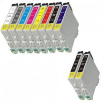 10 Multipack Epson T0540/1/2/3/4/5/6/7/8/9 High Quality Remanufactured Ink Cartridges. Includes 3 Mattle Black, 1 Photo Black, 1 Cyan, 1 Magenta, 1 Yellow, 1 Red, 1 Blue, 1 White