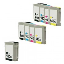 9 Multipack HP 940XL BK/C/M/Y High Yield Remanufactured Ink Cartridges. Includes 3 Black, 2 Cyan, 2 Magenta, 2 Yellow