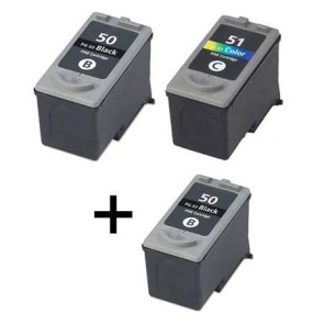 3 Multipack Canon PG-50 Black & CL-51 Colour High Quality Remanufactured Ink Cartridges. Includes 2 Black, 1 Colour