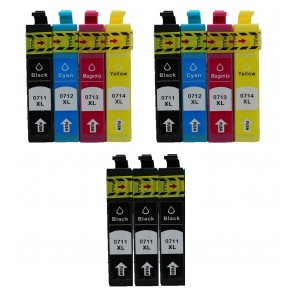 11 Multipack Epson T0715 BK/C/M/Y High Quality Remanufactured Ink Cartridges. Includes 5 Black, 2 Cyan, 2 Magenta, 2 Yellow