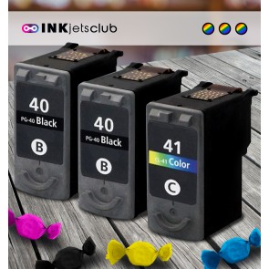 3 Multipack Canon PG-40 Black & CL-41 Colour High Quality Remanufactured Ink Cartridges. Includes 2 Black, 1 Colour