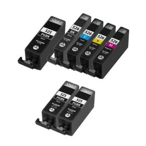 7 Multipack Canon PGI-525 BK & CLI-526 BK/C/M/Y High Quality Compatible Ink Cartridges. Includes 3 Photo Black, 1 Black, 1 Cyan, 1 Magenta, 1 Yellow
