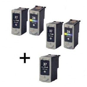 5 Multipack Canon PG-37 Black & CL-38 Colour High Quality Remanufactured Ink Cartridges. Includes 3 Black, 2 Colour