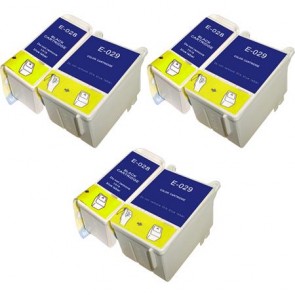 6 Multipack Epson T028 Black & T029 Colour High Quality Remanufactured Ink Cartridges. Includes 3 Black, 3 Colour
