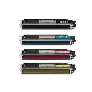 4 Multipack HP 126A (CE310A-13A) High Quality Remanufactured Laser Toners. Includes 1 Black, 1 Cyan, 1 Magenta, 1 Yellow