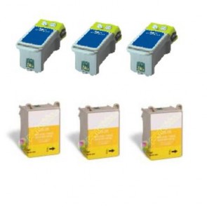 6 Multipack Epson T017 Black & T018 Colour High Quality Remanufactured Ink Cartridges. Includes 3 Black, 3 Colour