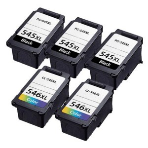 5 Multipack Canon PG-545XL BK & CL-546XL CL High Yield Remanufactured Ink Cartridges. Includes 3 Black, 2 Colour
