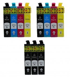 11 Multipack Epson T0715 BK/C/M/Y High Quality Remanufactured Ink Cartridges. Includes 5 Black, 2 Cyan, 2 Magenta, 2 Yellow