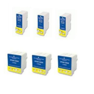 6 Multipack Epson T036 Black & T037 Colour High Quality Remanufactured Ink Cartridges. Includes 3 Black, 3 Colour