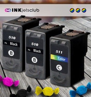 3 Multipack Canon PG-510 BK & CL-511 CL High Quality Remanufactured Ink Cartridges. Includes 2 Black, 1 Colour