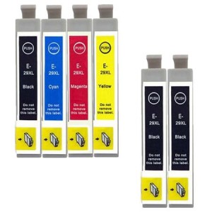 6 Multipack Epson 29XL(T2996) High Yield Remanufactured Ink Cartridges. Includes 3 Black, 1 Cyan, 1 Magenta, 1 Yellow