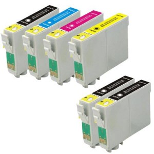 6 Multipack Epson T0601-4 BK/C/M/Y High Quality Remanufactured Ink Cartridges. Includes 3 Black, 1 Cyan, 1 Magenta, 1 Yellow