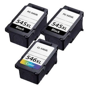 3 Multipack Canon PG-545XL BK & CL-546XL CL High Yield Remanufactured Ink Cartridges. Includes 2 Black, 1 Colour